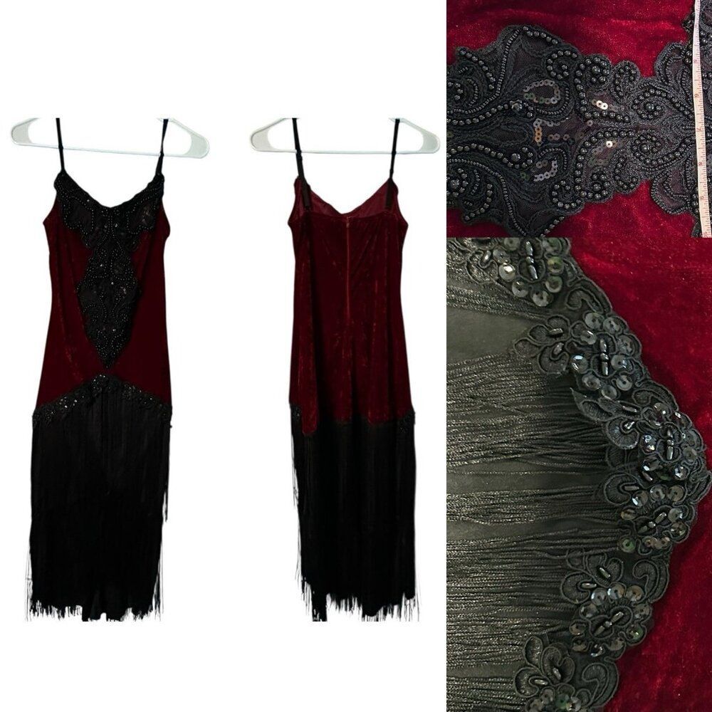 DREAMGIRL FLAPPER Woman’s Medium Red Velvet Velour Beaded 20s Costume